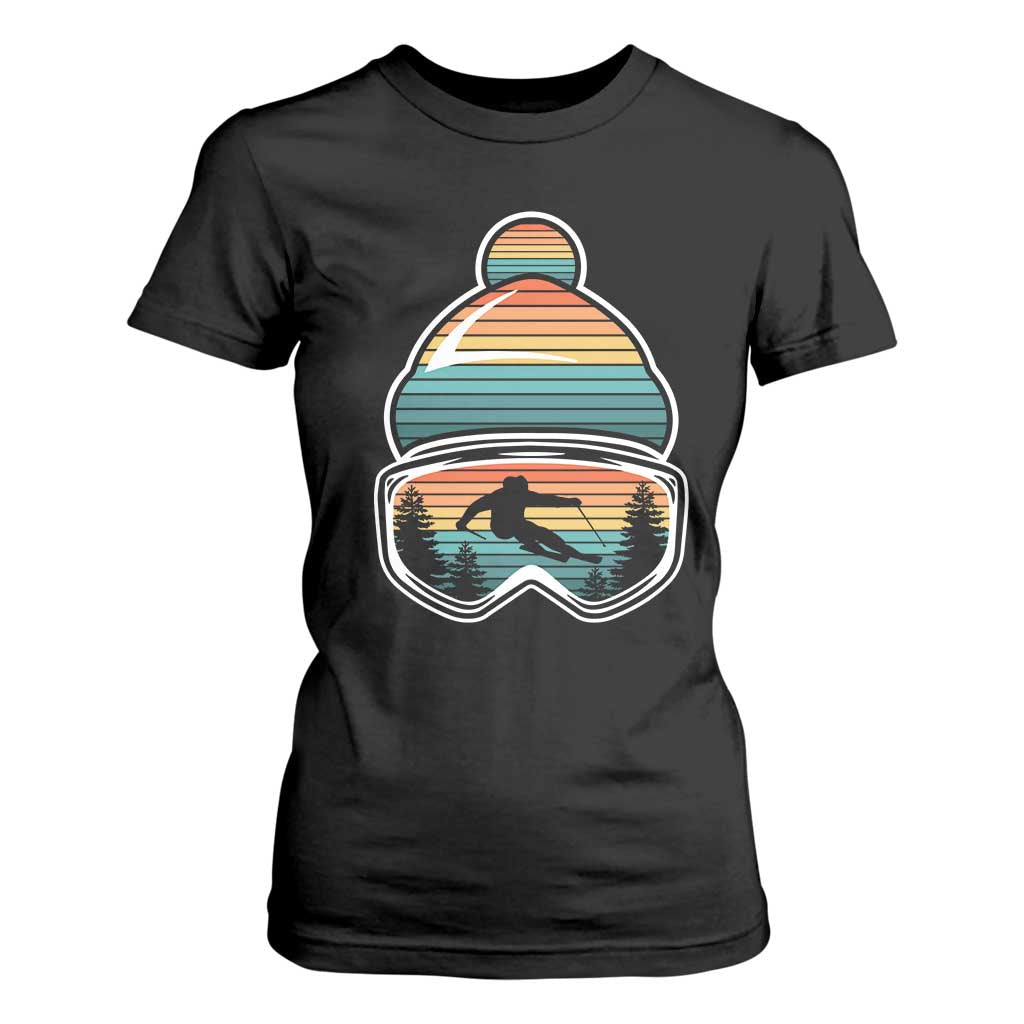Skiing Mountain Retro Ski Goggles Winter Sport T Shirt For Women TS11 Black Print Your Wear