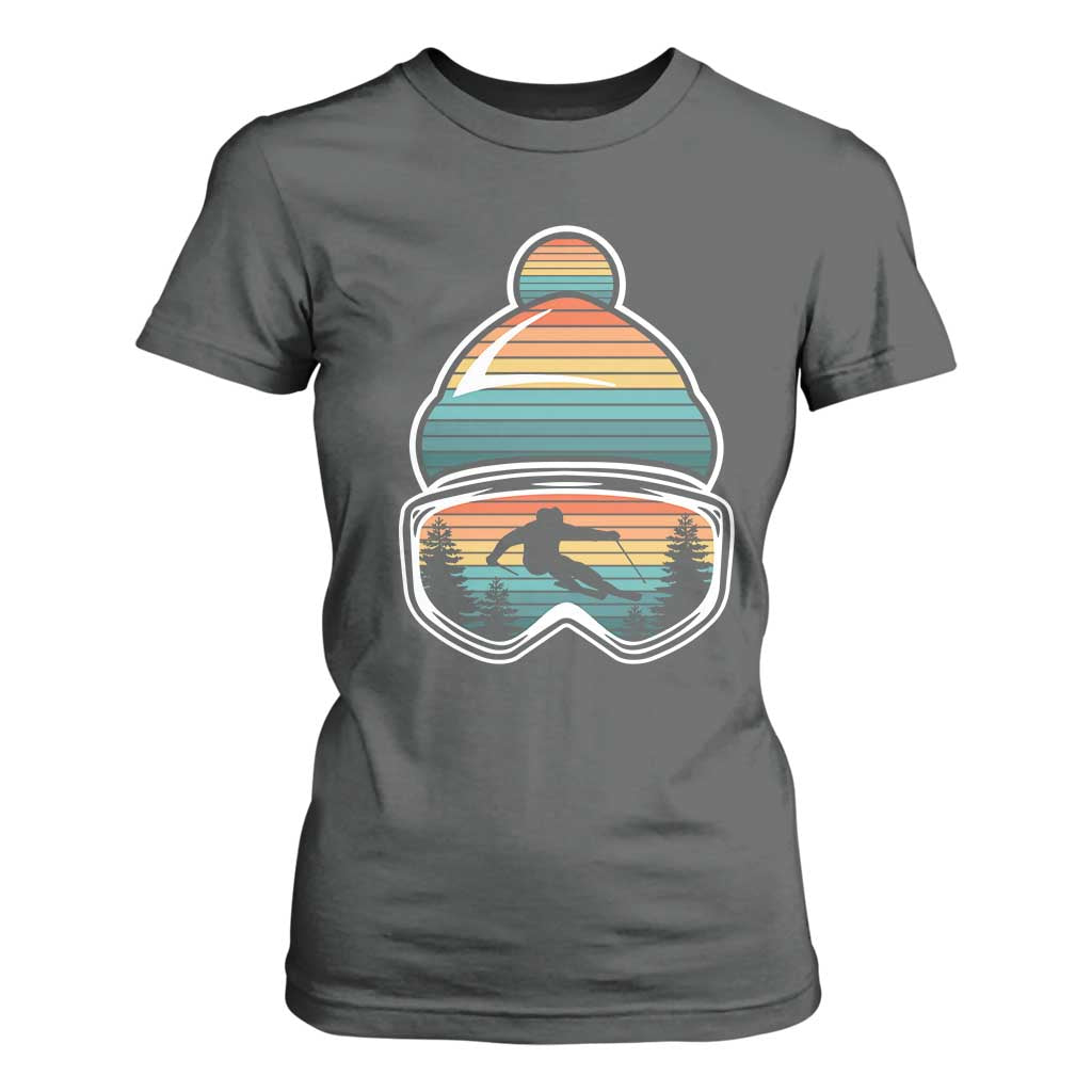 Skiing Mountain Retro Ski Goggles Winter Sport T Shirt For Women TS11 Dark Heather Print Your Wear