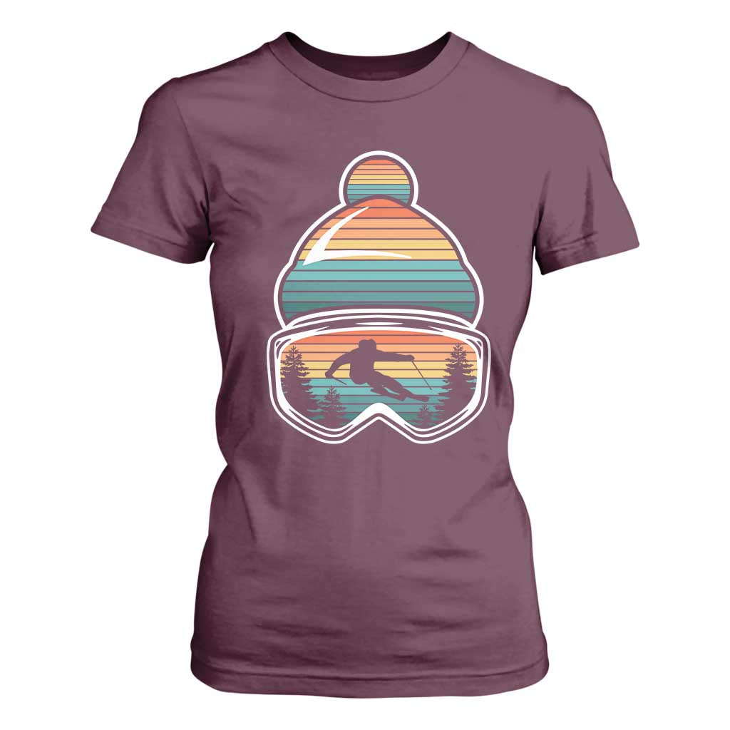 Skiing Mountain Retro Ski Goggles Winter Sport T Shirt For Women TS11 Maroon Print Your Wear