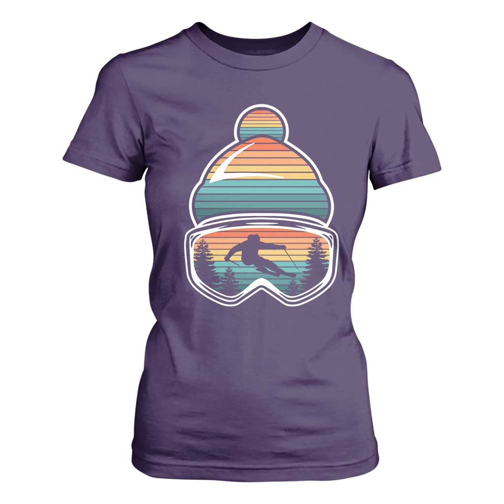 Skiing Mountain Retro Ski Goggles Winter Sport T Shirt For Women TS11 Purple Print Your Wear