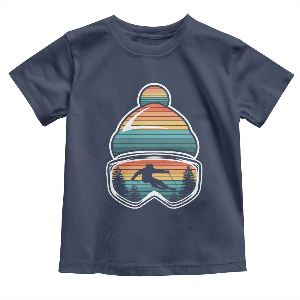 Skiing Mountain Retro Ski Goggles Winter Sport Toddler T Shirt TS11 Navy Print Your Wear