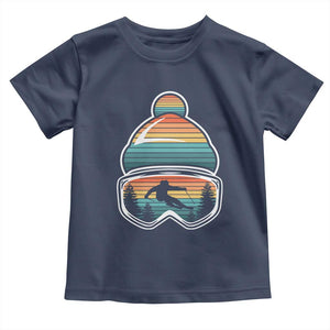 Skiing Mountain Retro Ski Goggles Winter Sport Toddler T Shirt TS11 Navy Print Your Wear