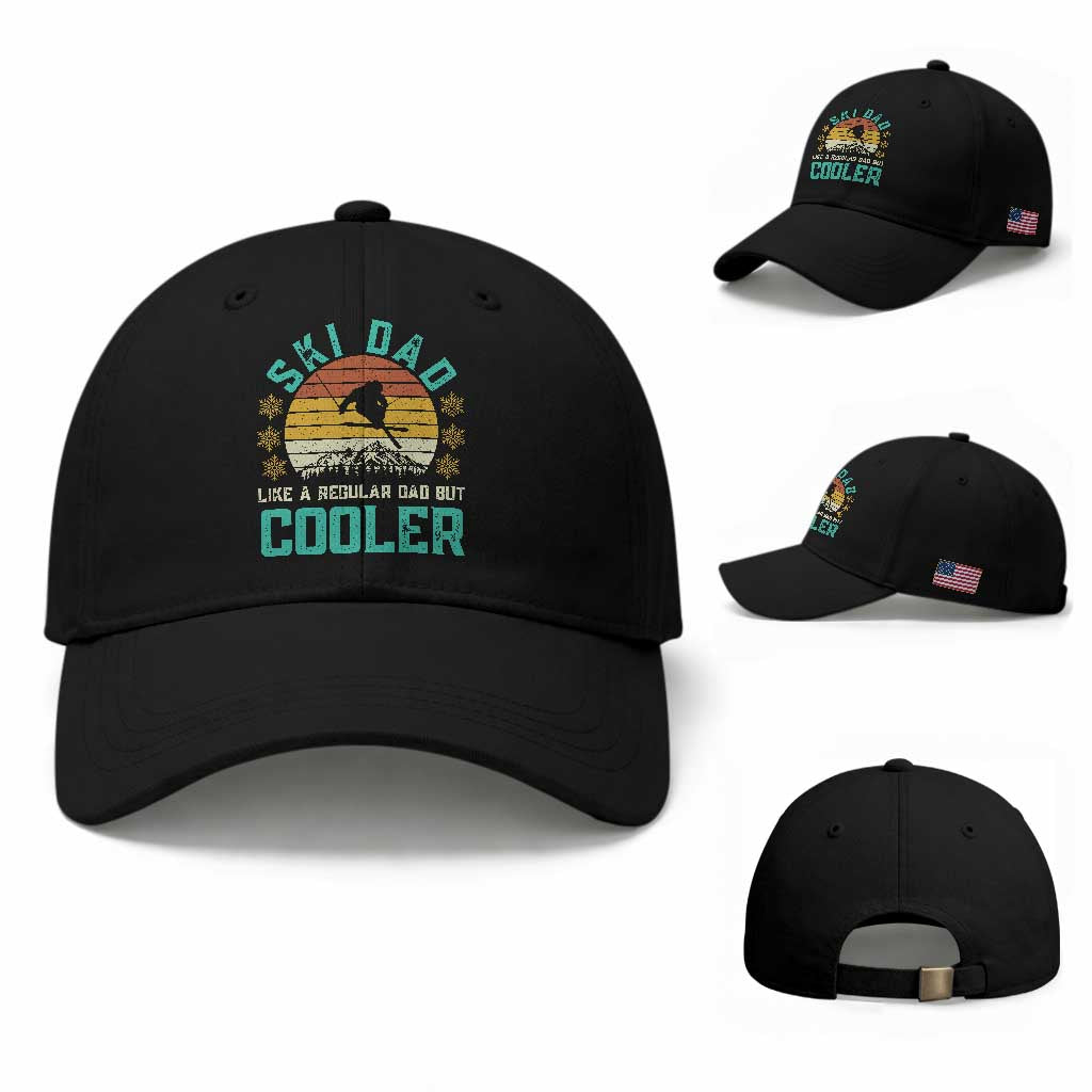 Funny Retro Skiing Father's Day Baseball Cap Ski Dad Like A Normal Dad But Cooler TS11 Baseball Cap Universal Fit Black Print Your Wear