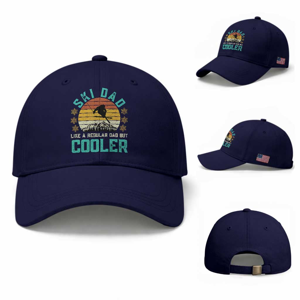 Funny Retro Skiing Father's Day Baseball Cap Ski Dad Like A Normal Dad But Cooler TS11 Baseball Cap Universal Fit Dark Blue Print Your Wear
