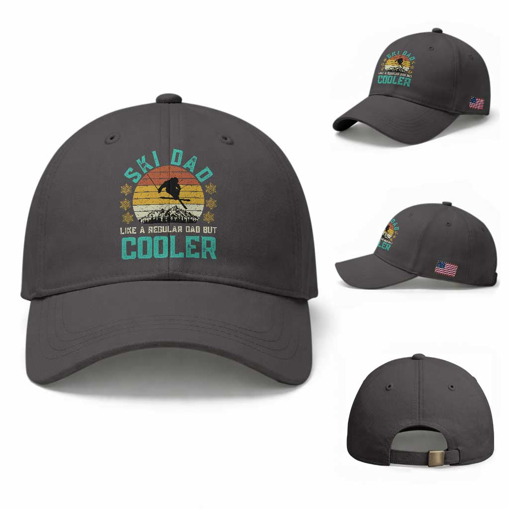 Funny Retro Skiing Father's Day Baseball Cap Ski Dad Like A Normal Dad But Cooler TS11 Baseball Cap Universal Fit Dark Gray Print Your Wear