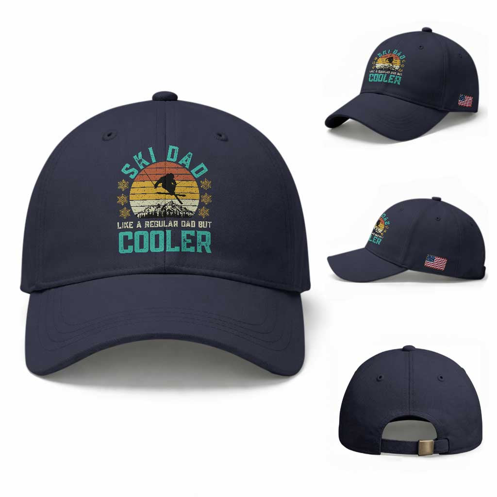 Funny Retro Skiing Father's Day Baseball Cap Ski Dad Like A Normal Dad But Cooler TS11 Baseball Cap Universal Fit Navy Print Your Wear