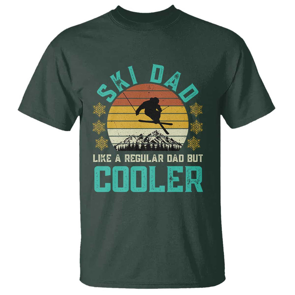 Funny Retro Skiing Father's Day T Shirt Ski Dad Like A Normal Dad But Cooler TS11 Dark Forest Green Print Your Wear
