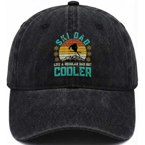 Funny Retro Skiing Father's Day Washed Cotton Baseball Cap Ski Dad Like A Normal Dad But Cooler TS11 Print Your Wear