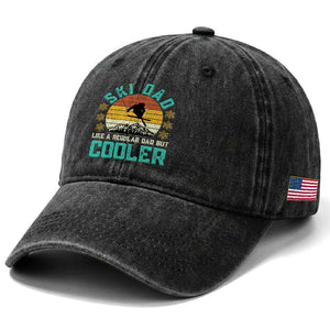 Funny Retro Skiing Father's Day Washed Cotton Baseball Cap Ski Dad Like A Normal Dad But Cooler TS11 Print Your Wear