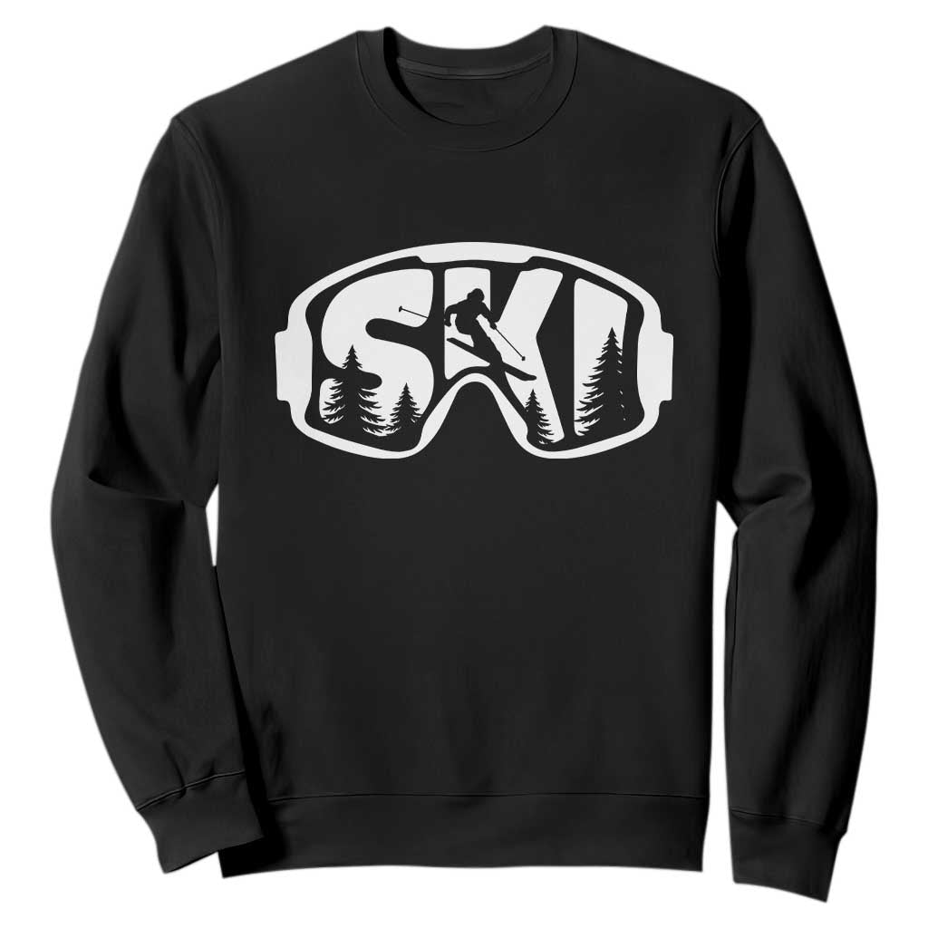 Funny Skiing Sweatshirt Ski Goggles Winter Sport Snow Mountain TS11 Black Print Your Wear