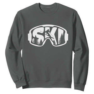 Funny Skiing Sweatshirt Ski Goggles Winter Sport Snow Mountain TS11 Dark Heather Print Your Wear