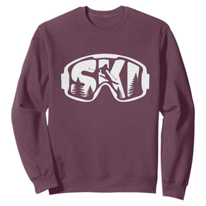 Funny Skiing Sweatshirt Ski Goggles Winter Sport Snow Mountain TS11 Maroon Print Your Wear