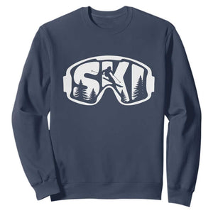 Funny Skiing Sweatshirt Ski Goggles Winter Sport Snow Mountain TS11 Navy Print Your Wear