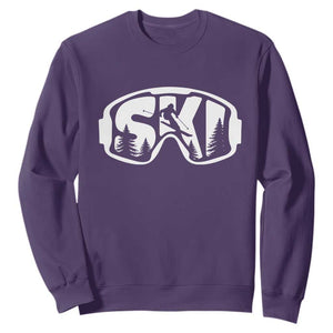 Funny Skiing Sweatshirt Ski Goggles Winter Sport Snow Mountain TS11 Purple Print Your Wear