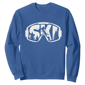 Funny Skiing Sweatshirt Ski Goggles Winter Sport Snow Mountain TS11 Royal Blue Print Your Wear