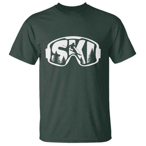 Funny Skiing T Shirt Ski Goggles Winter Sport Snow Mountain TS11 Dark Forest Green Print Your Wear