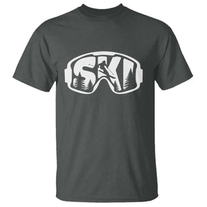 Funny Skiing T Shirt Ski Goggles Winter Sport Snow Mountain TS11 Dark Heather Print Your Wear