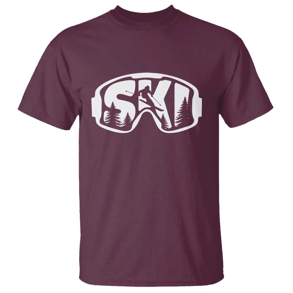 Funny Skiing T Shirt Ski Goggles Winter Sport Snow Mountain TS11 Maroon Print Your Wear