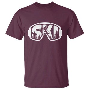 Funny Skiing T Shirt Ski Goggles Winter Sport Snow Mountain TS11 Maroon Print Your Wear