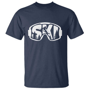 Funny Skiing T Shirt Ski Goggles Winter Sport Snow Mountain TS11 Navy Print Your Wear