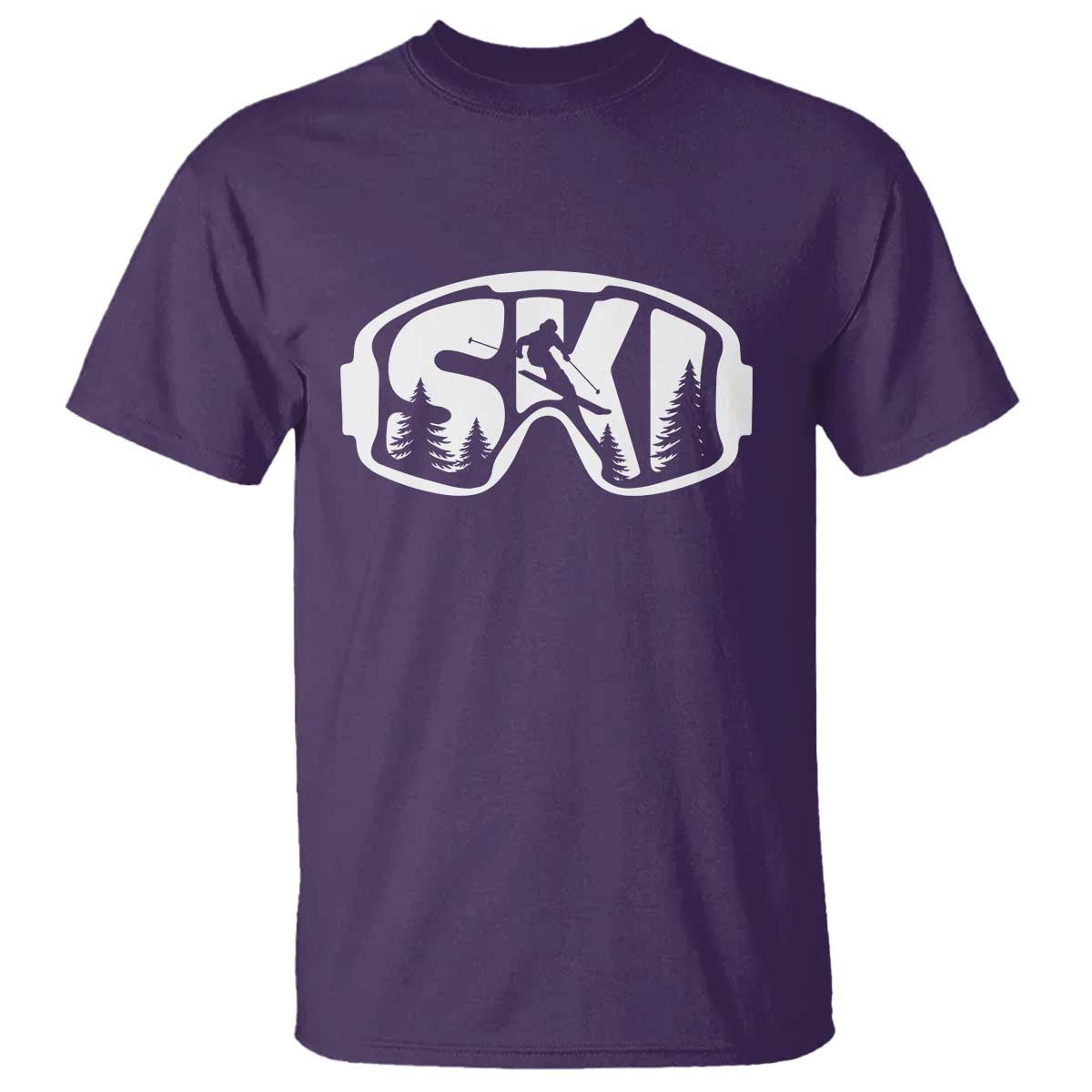 Funny Skiing T Shirt Ski Goggles Winter Sport Snow Mountain TS11 Purple Print Your Wear