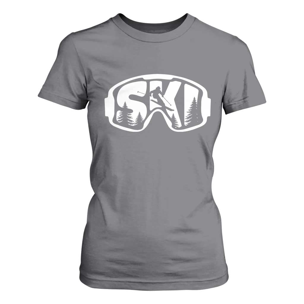 Funny Skiing T Shirt For Women Ski Goggles Winter Sport Snow Mountain TS11 Charcoal Print Your Wear