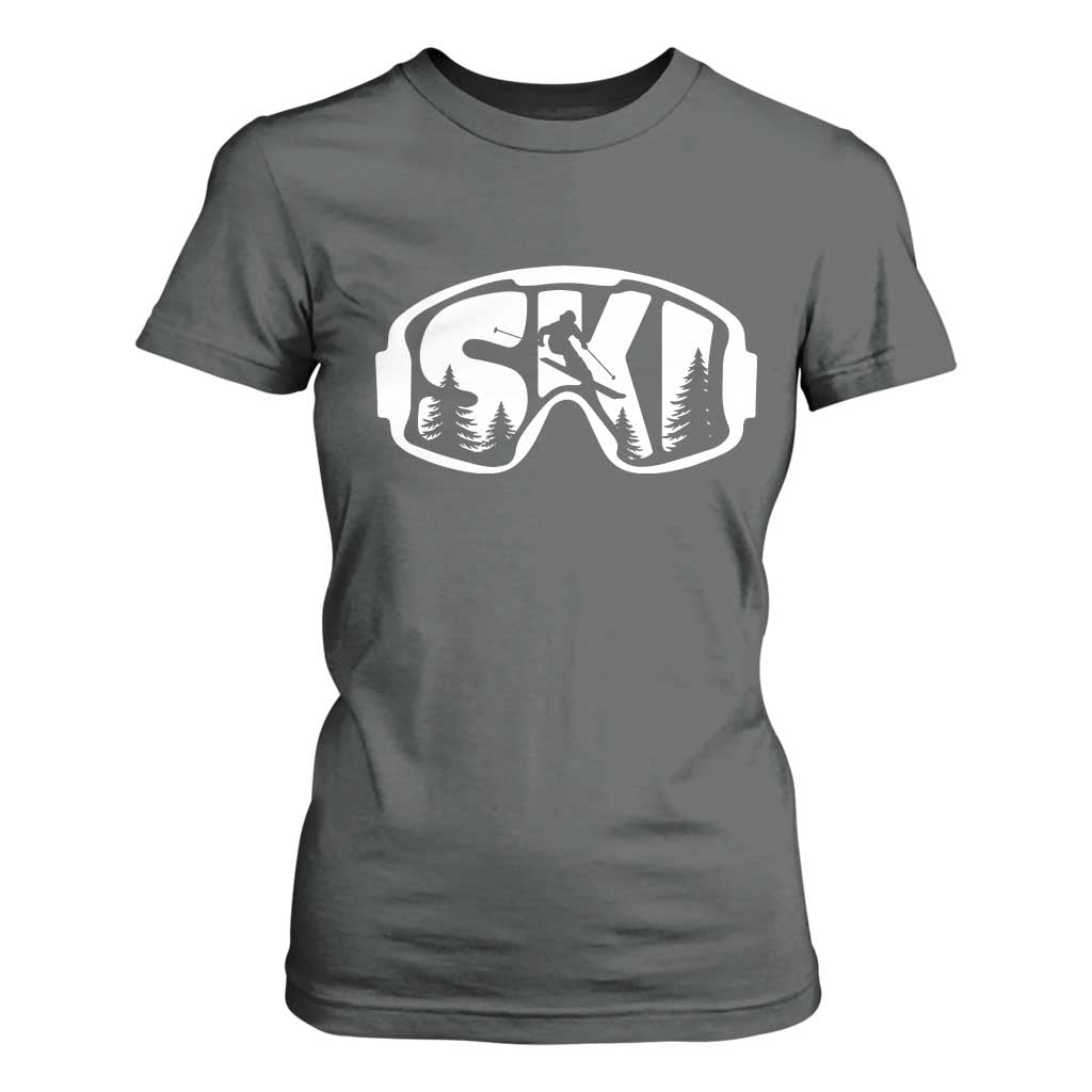 Funny Skiing T Shirt For Women Ski Goggles Winter Sport Snow Mountain TS11 Dark Heather Print Your Wear