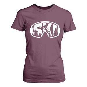 Funny Skiing T Shirt For Women Ski Goggles Winter Sport Snow Mountain TS11 Maroon Print Your Wear