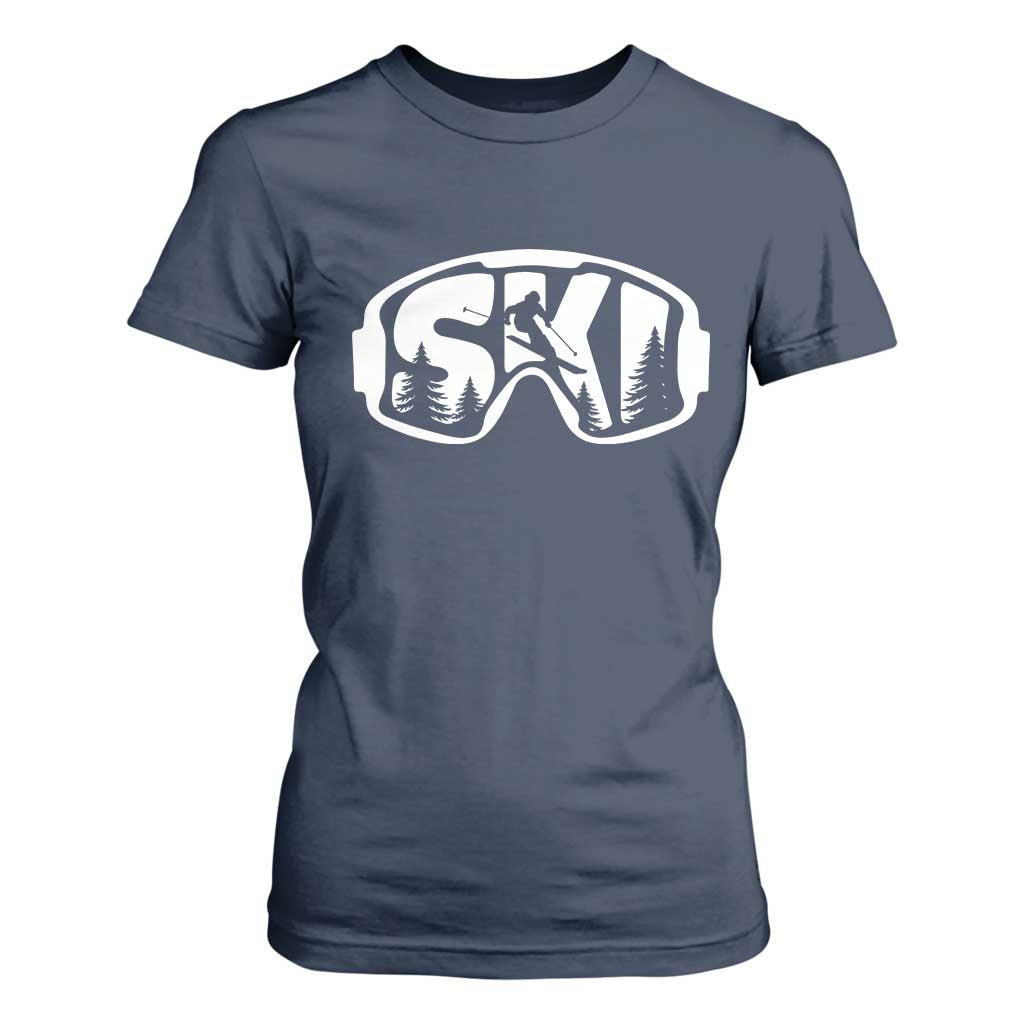 Funny Skiing T Shirt For Women Ski Goggles Winter Sport Snow Mountain TS11 Navy Print Your Wear