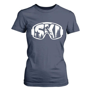 Funny Skiing T Shirt For Women Ski Goggles Winter Sport Snow Mountain TS11 Navy Print Your Wear