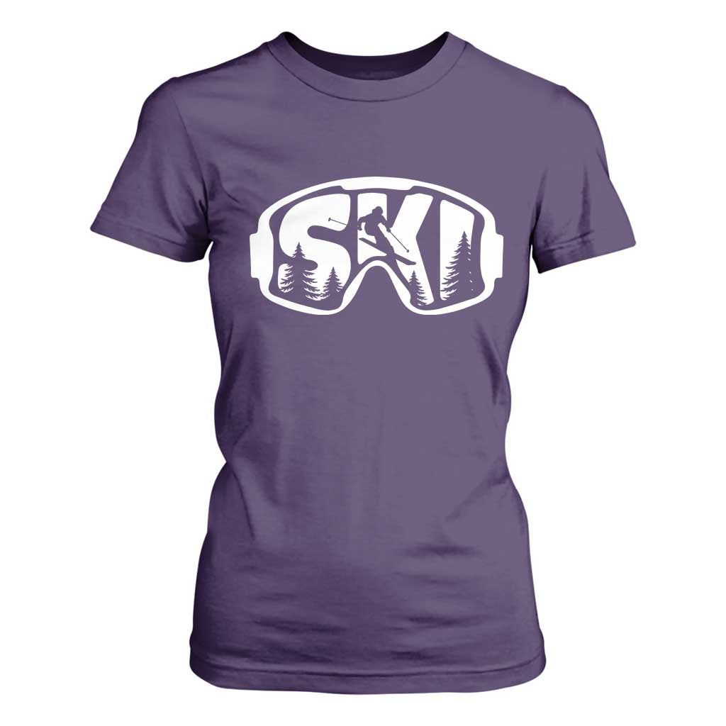 Funny Skiing T Shirt For Women Ski Goggles Winter Sport Snow Mountain TS11 Purple Print Your Wear