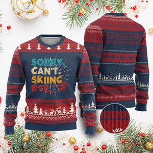 Funny Skiing Ugly Christmas Sweater Sorry Can't Skiing Bye Winter Sport TS11 Burgundy Print Your Wear