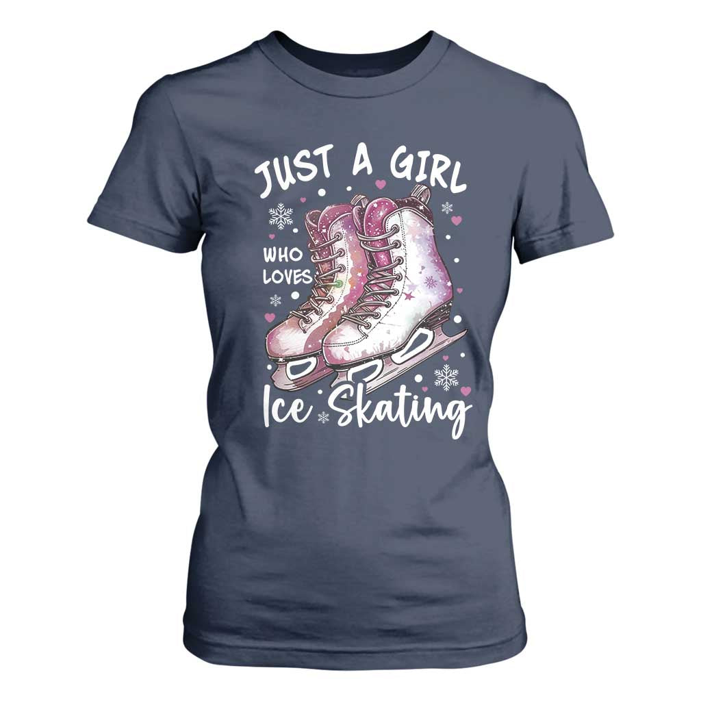Figure Ice Skater T Shirt For Women Just A Girl Who Loves Ice Skating TS11 Navy Print Your Wear