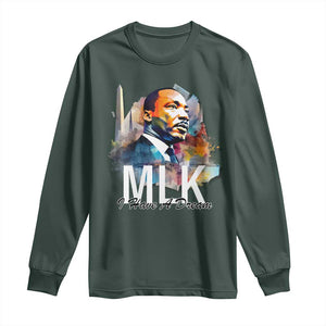 MLK I Have A Dream Long Sleeve Shirt Martin Luther King Portrait Black History Month TS11 Dark Forest Green Print Your Wear