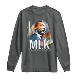 MLK I Have A Dream Long Sleeve Shirt Martin Luther King Portrait Black History Month TS11 Dark Heather Print Your Wear