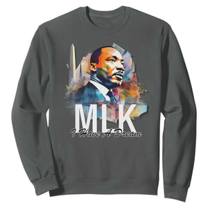 MLK I Have A Dream Sweatshirt Martin Luther King Portrait Black History Month TS11 Dark Heather Print Your Wear