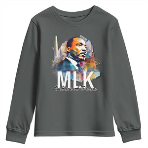MLK I Have A Dream Youth Sweatshirt Martin Luther King Portrait Black History Month TS11 Dark Heather Print Your Wear