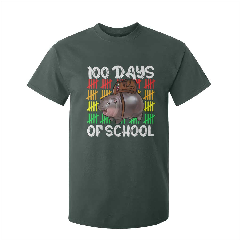 Funny Moo Deng 100 Days Of School T Shirt For Kid TS11 Dark Forest Green Print Your Wear