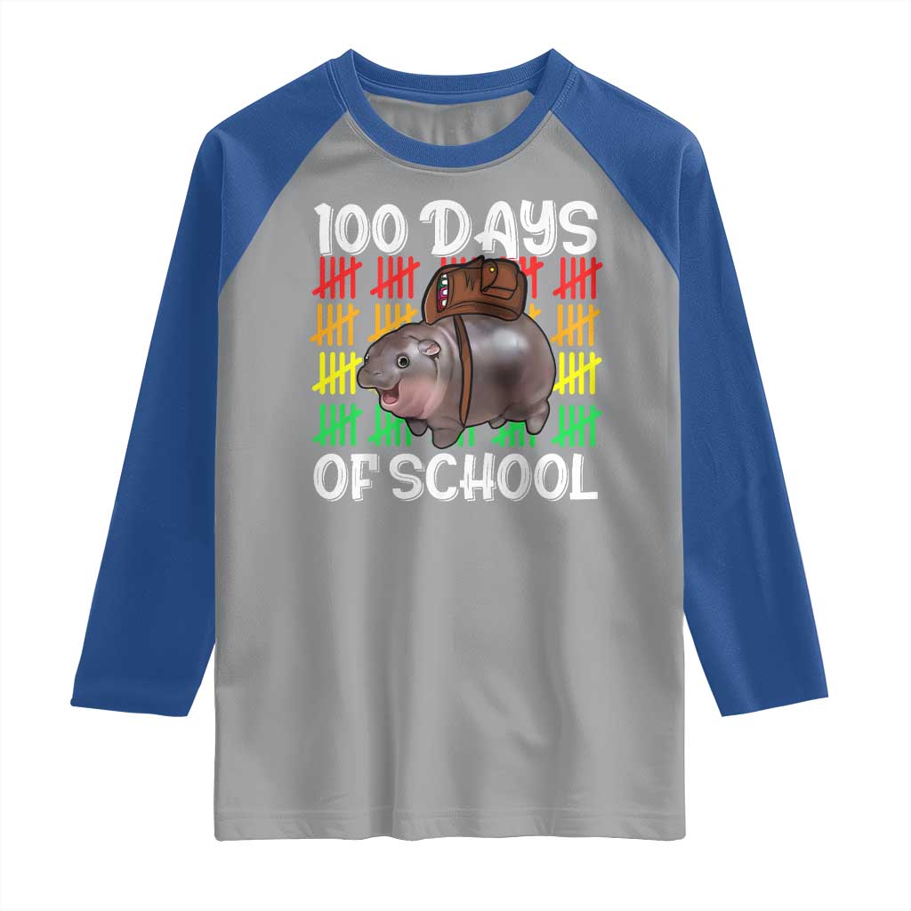 Funny Moo Deng 100 Days Of School Raglan Shirt TS11 Sport Gray Royal Print Your Wear