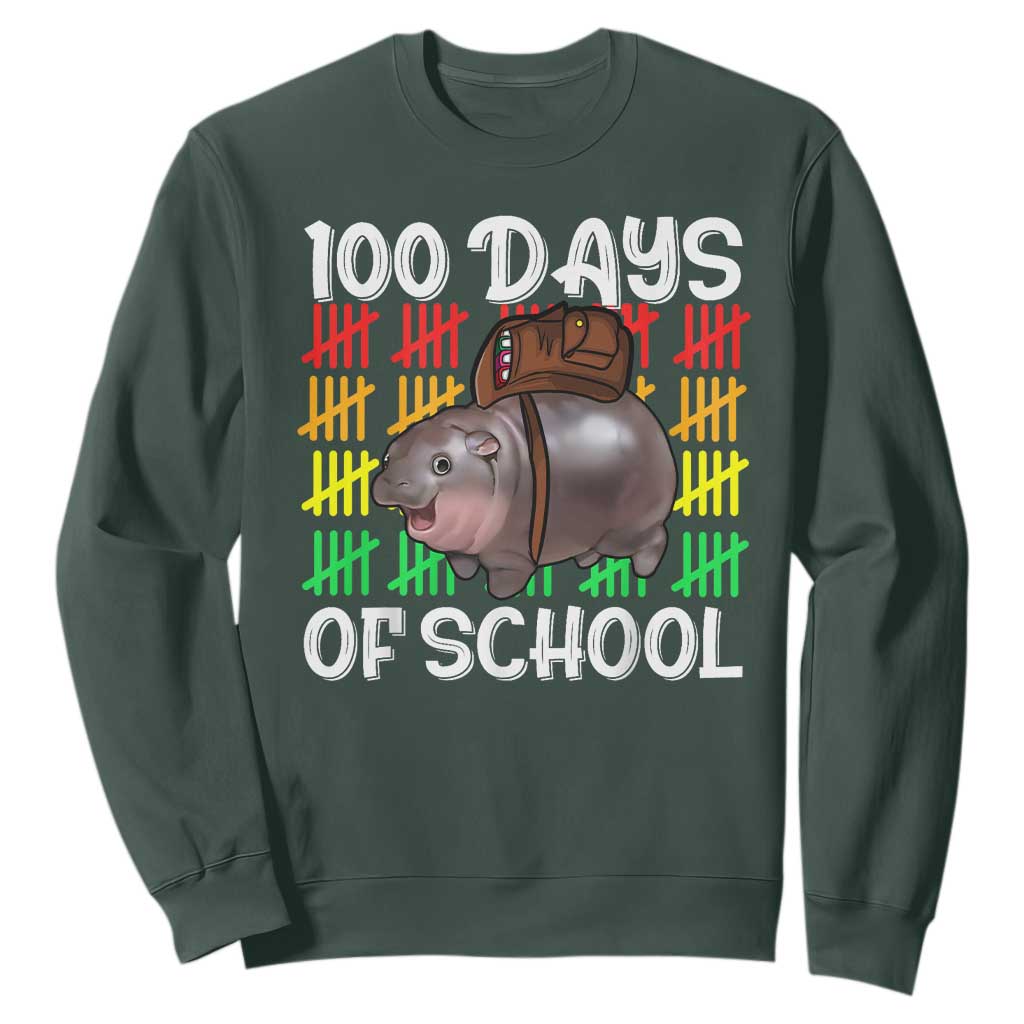Funny Moo Deng 100 Days Of School Sweatshirt TS11 Dark Forest Green Print Your Wear