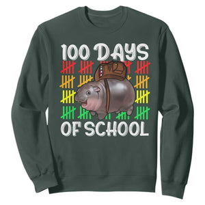 Funny Moo Deng 100 Days Of School Sweatshirt TS11 Dark Forest Green Print Your Wear