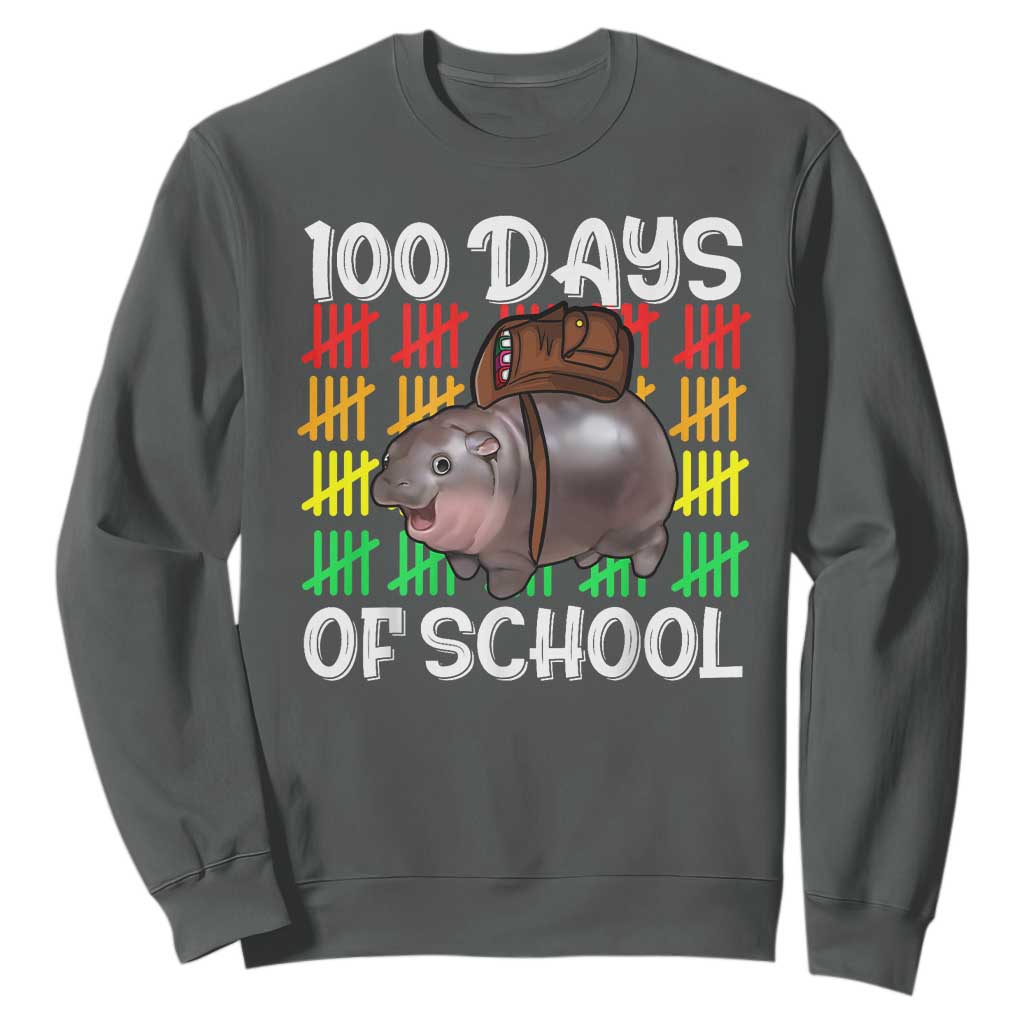 Funny Moo Deng 100 Days Of School Sweatshirt TS11 Dark Heather Print Your Wear