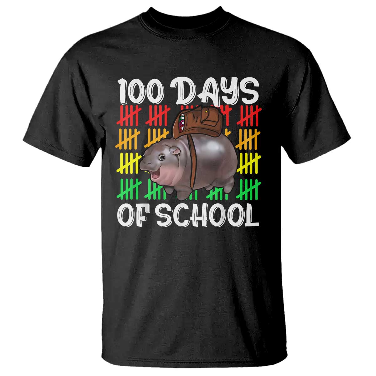 Funny Moo Deng 100 Days Of School T Shirt TS11 Black Print Your Wear