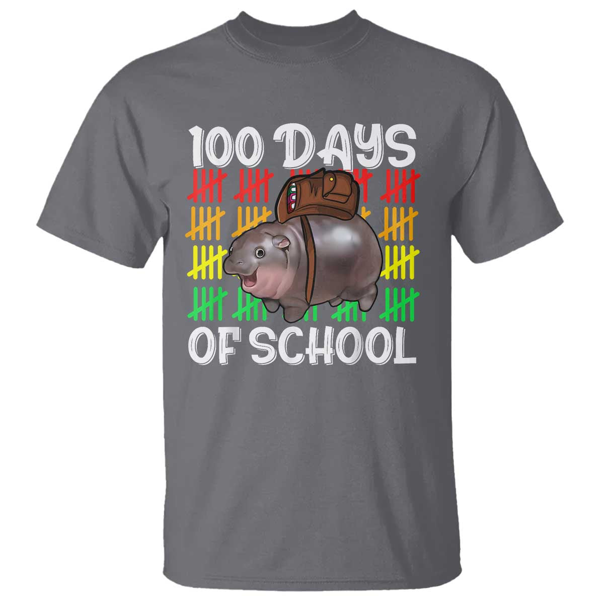 Funny Moo Deng 100 Days Of School T Shirt TS11 Charcoal Print Your Wear