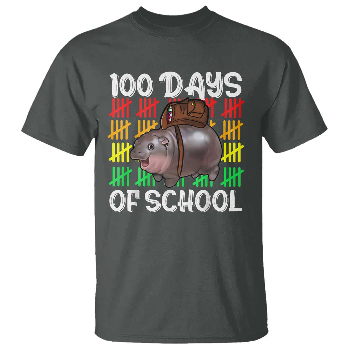 Funny Moo Deng 100 Days Of School T Shirt TS11 Dark Heather Print Your Wear