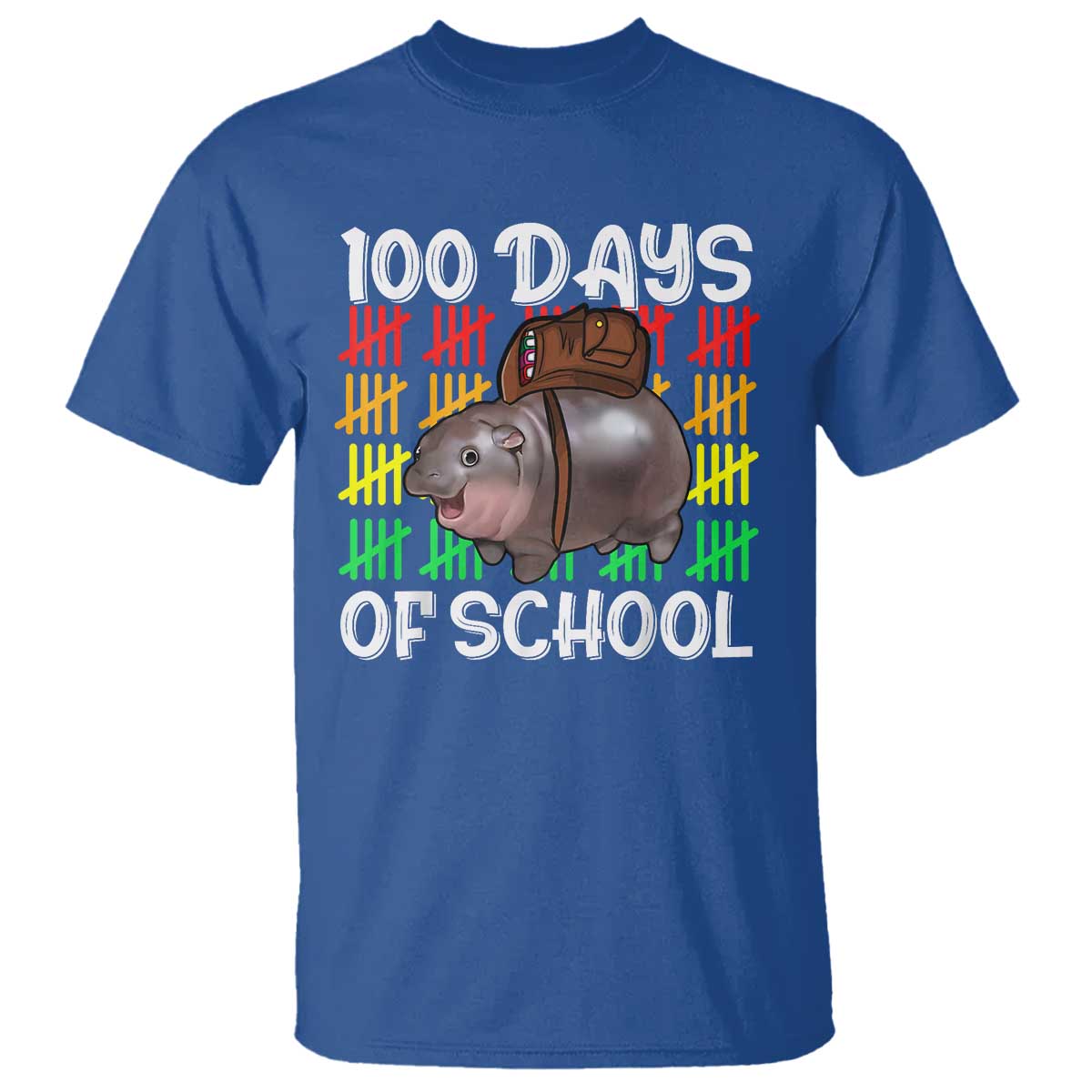 Funny Moo Deng 100 Days Of School T Shirt TS11 Royal Blue Print Your Wear