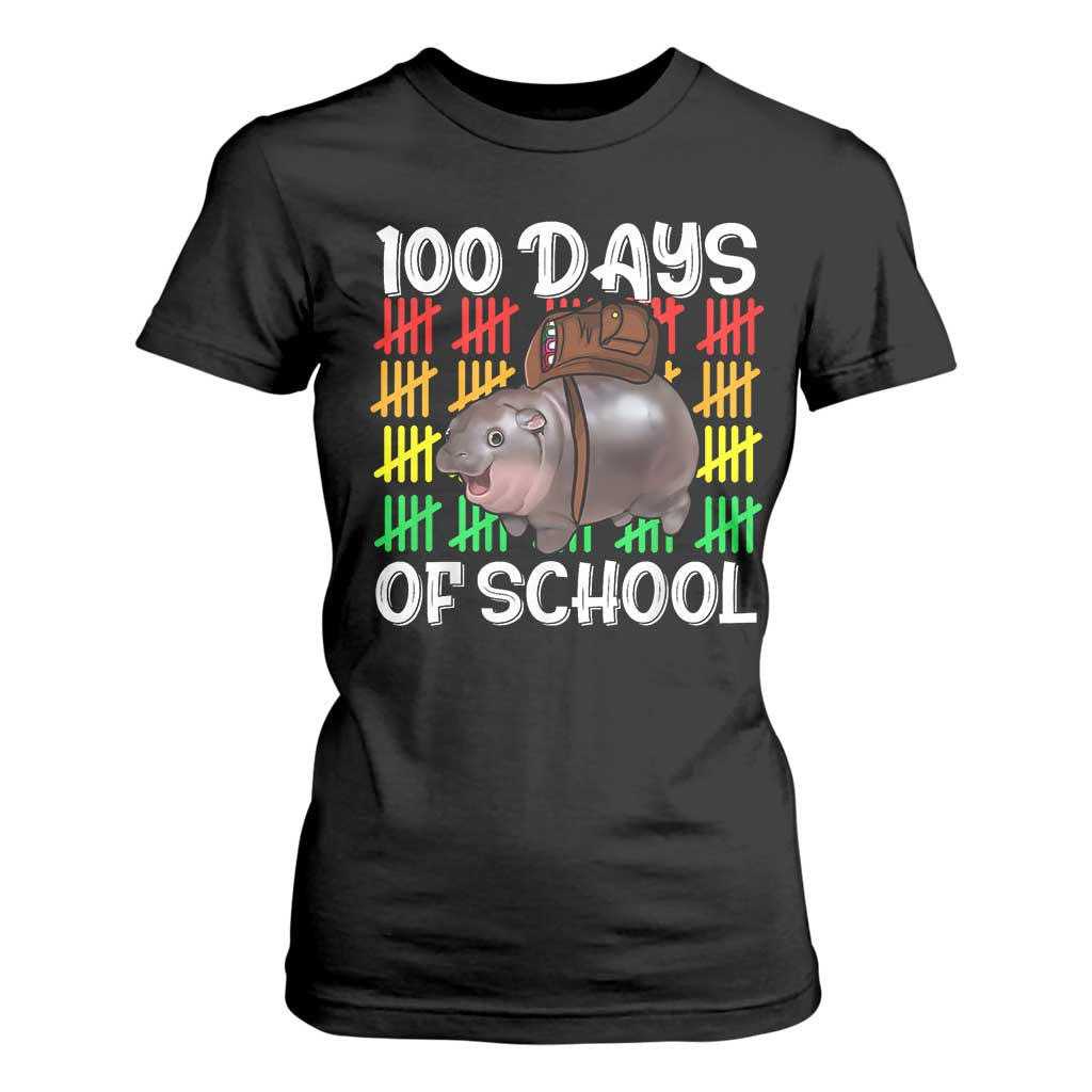 Funny Moo Deng 100 Days Of School T Shirt For Women TS11 Black Print Your Wear