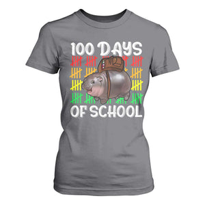 Funny Moo Deng 100 Days Of School T Shirt For Women TS11 Charcoal Print Your Wear