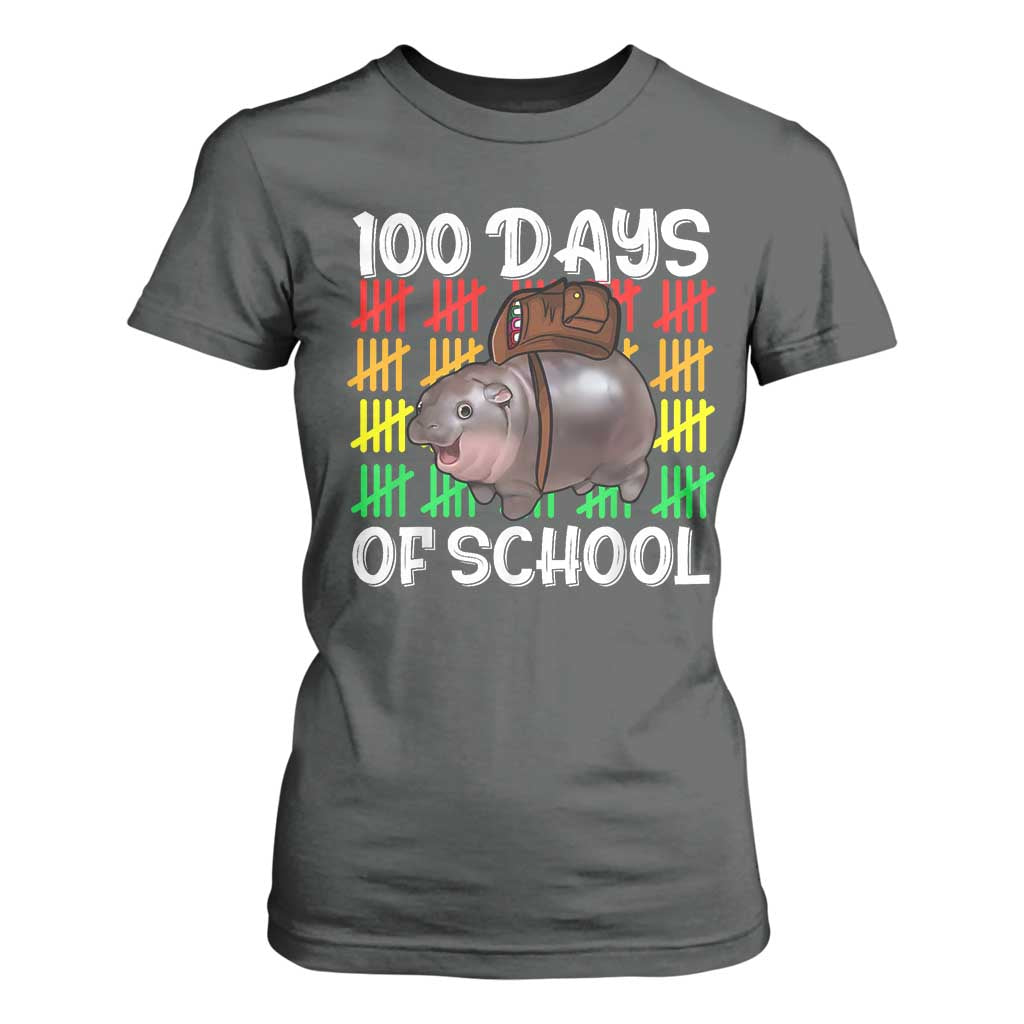 Funny Moo Deng 100 Days Of School T Shirt For Women TS11 Dark Heather Print Your Wear