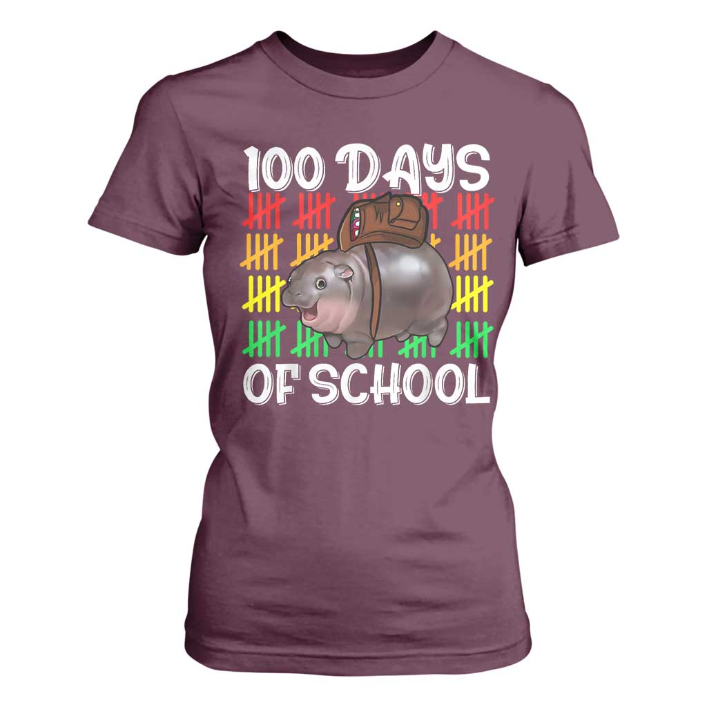 Funny Moo Deng 100 Days Of School T Shirt For Women TS11 Maroon Print Your Wear